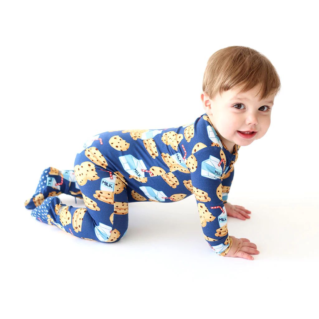 Cookie Blue One Piece Baby Footie Pajamas | Milk and Cookies | Posh Peanut