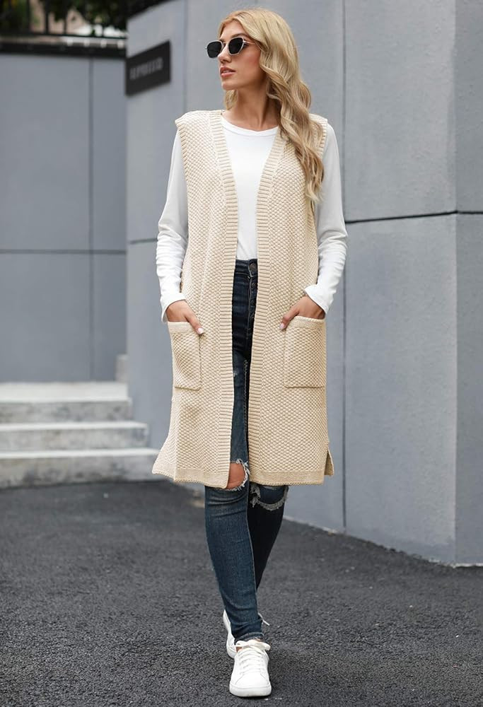 Viottiset Women's Open-Front Knitted Long Cardigan Sweater Vest Outwear Coat | Amazon (US)
