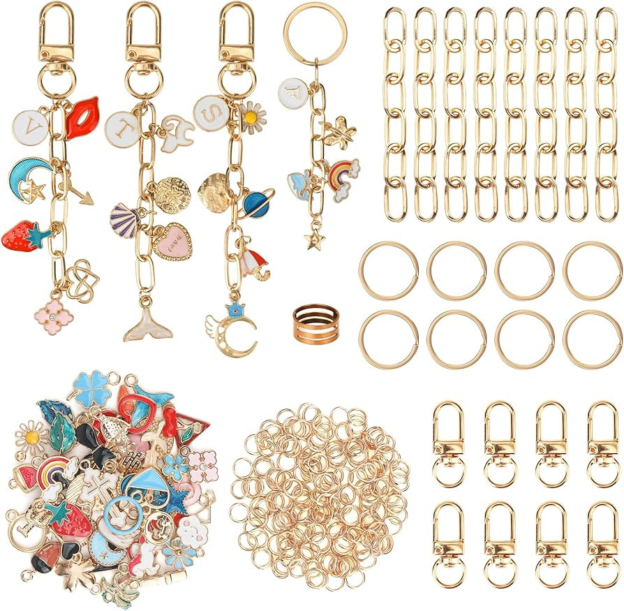 Starry 105Pcs Keychain Making Kit DIY Bag Charm Kit 30 Charms 8 Keychain Clips with Key Ring,Key ... | Amazon (US)