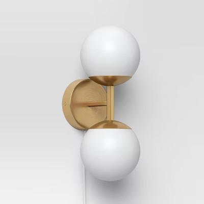 Double Globe Sconce White - Threshold™: Wall-Mounted, Dimmable, Gold Metal Body, Includes LED B... | Target
