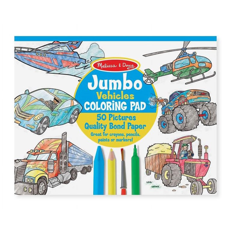 Melissa & Doug Jumbo Coloring Pad: Vehicles - 50 Pages of White Bond Paper (11 x 14 inches) - FSC... | Walmart (US)