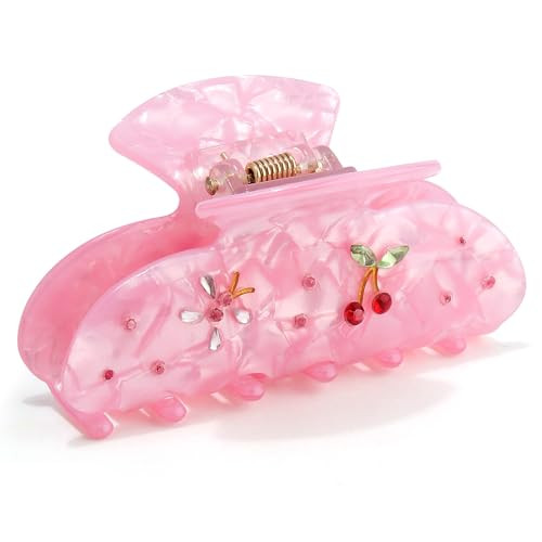 Vovii Cherry Hair Claw Clip for Women, Cute Fun Pink Hair Claw Clip with Rhinestone for Women Coquette Accessories, Mini Trendy Cherry Hair Accessories Aesthetic Claw Clips for Women Girls | Amazon (US)