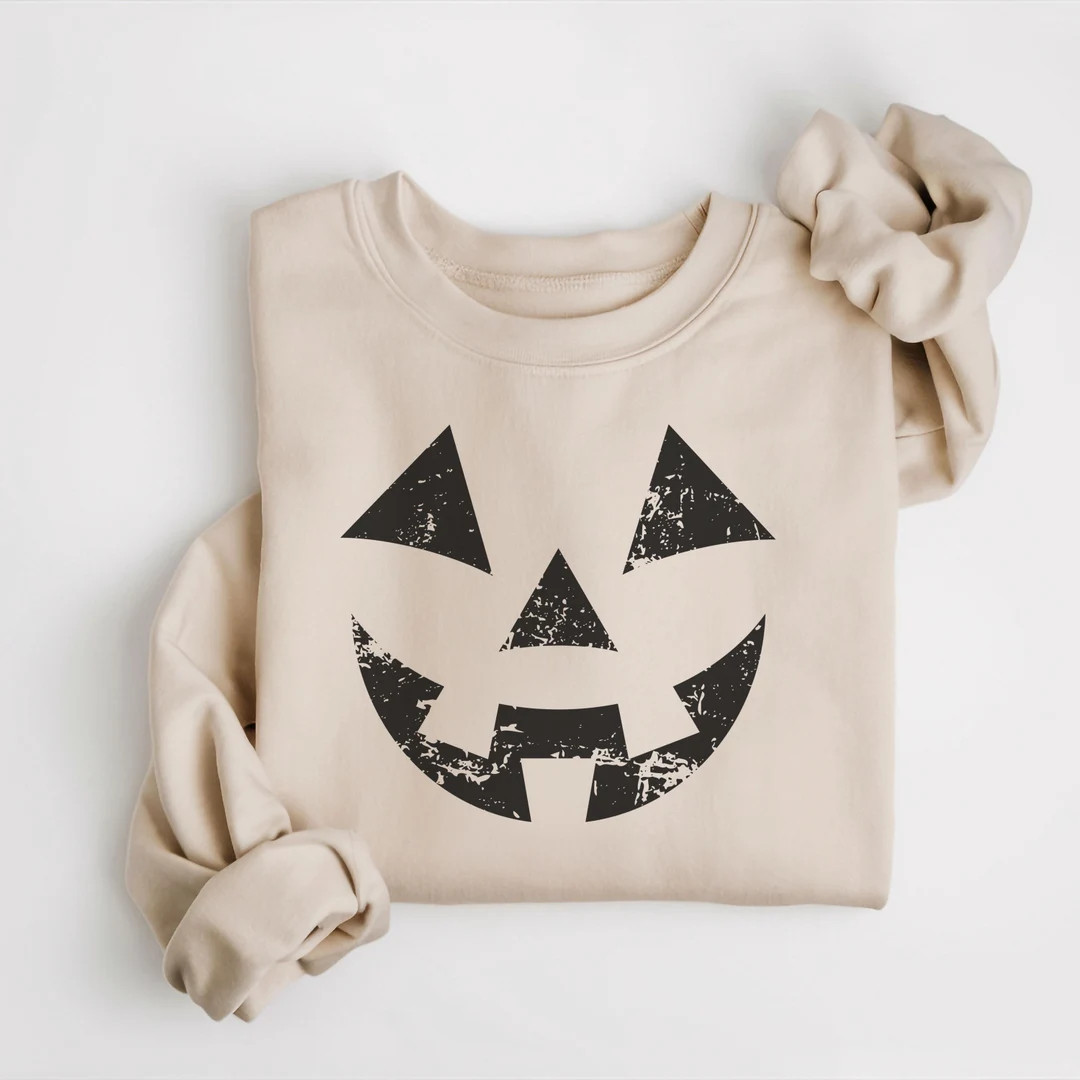Jack O Lantern Halloween Sweatshirt, Pumpkin Face Sweatshirt, Grunge Pumpkin Shirt, Pumpkin Face ... | Etsy (US)