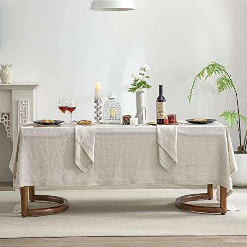 EVERLY Pure Linen Hemstitch Tablecloth,100% Stonewashed French Linen tablecloths for Kitchen Dining Rectangle Tables,60x84Inch Machine Washable Christmas Thanksgiving Organic Tablecloth-Natural Linen | Amazon (US)