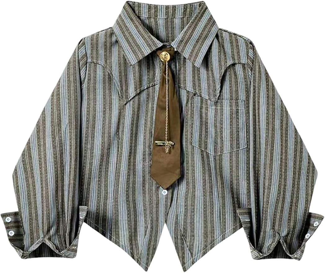 SOLY HUX Women's Striped Print Button Down College Shirts Long Sleeve Tie Blouse Tops Preppy Clot... | Amazon (US)