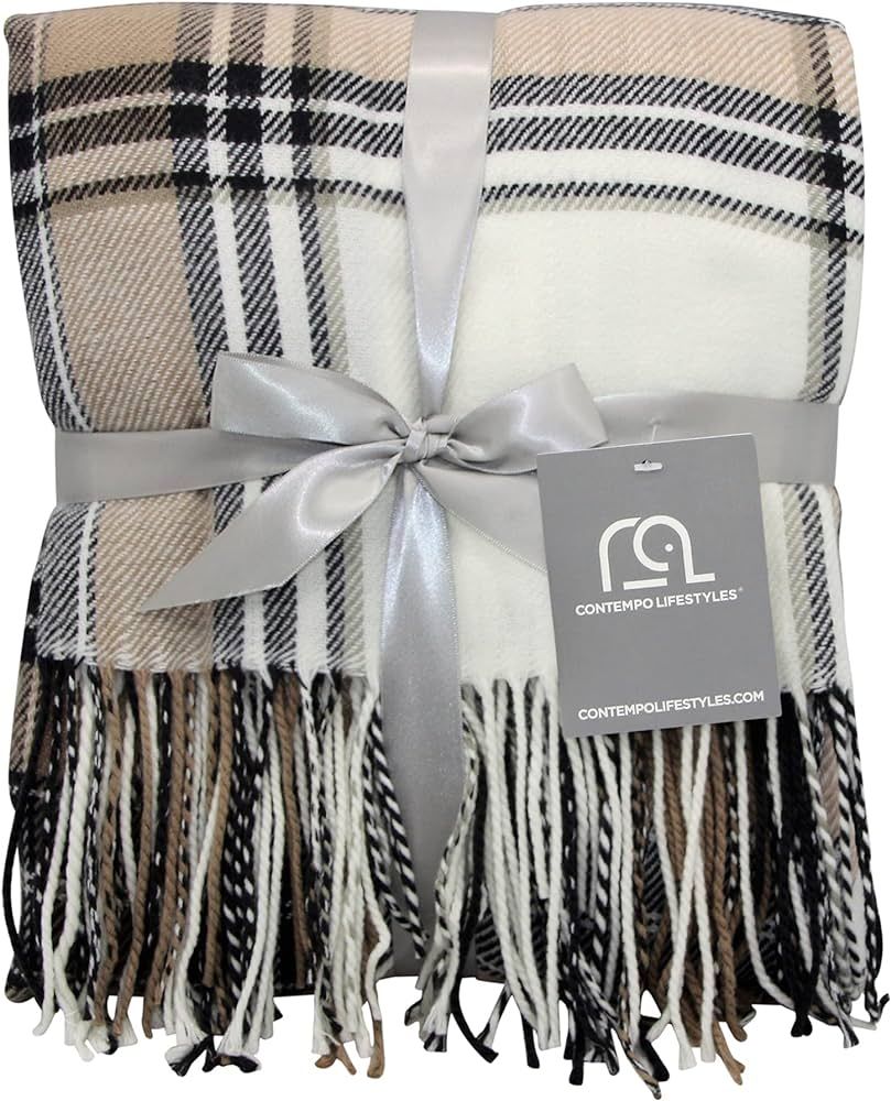 Contempo Lifestyle's Classic Buffalo Plaid Acrylic Throw Blanket - 50in x 60in - Latte Ivory Mult... | Amazon (US)