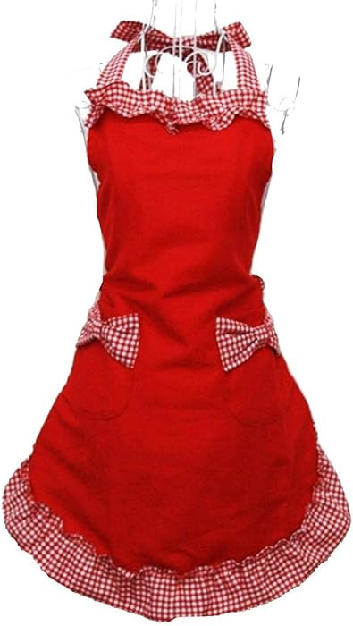 Hyzrz Cute Fashion Cotton Red Aprons for Women Girls Vintage Cooking Retro Apron with Pockets for... | Amazon (US)