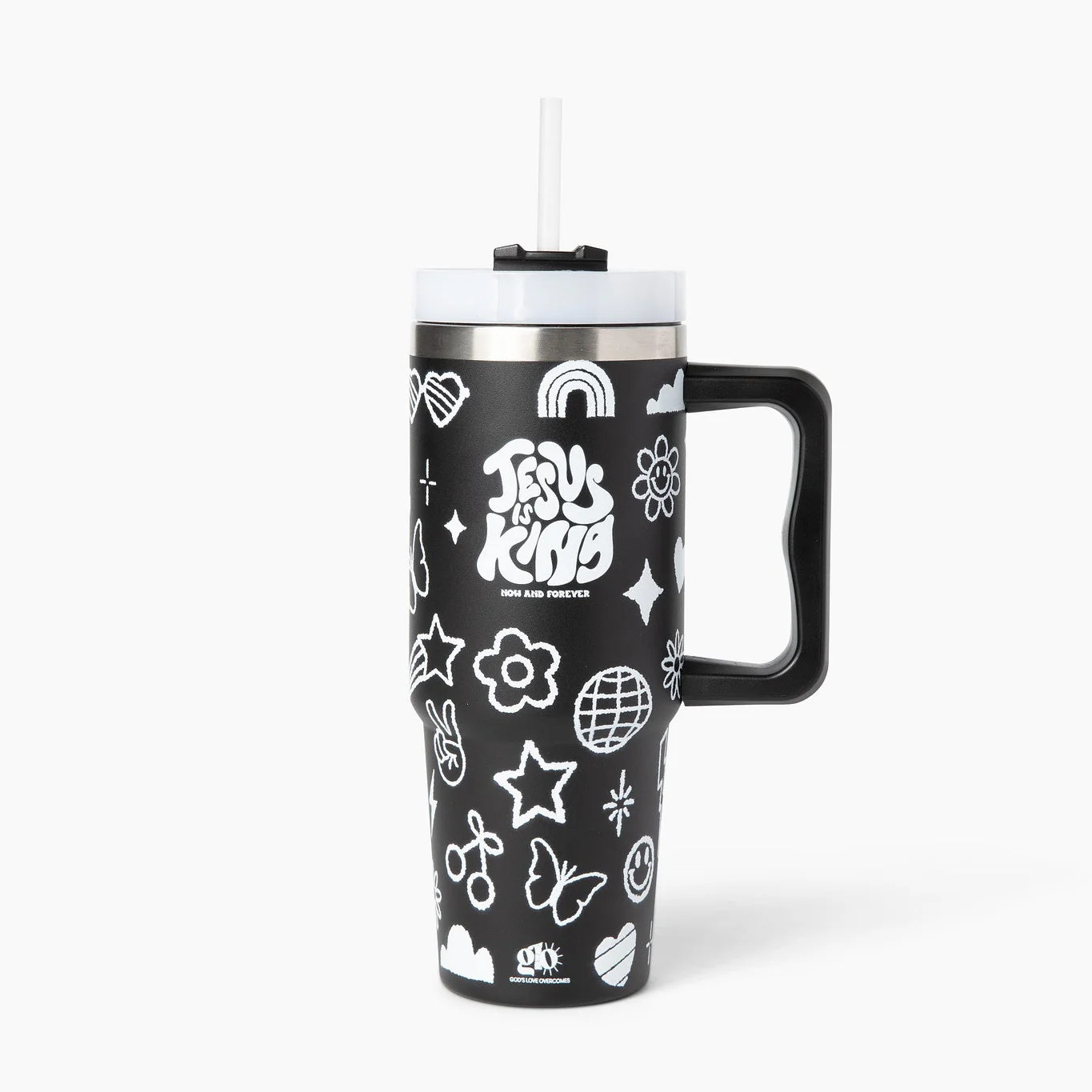 Jesus is King Stainless Steel 30oz Tumbler With Handle | Gods Love Overcomes