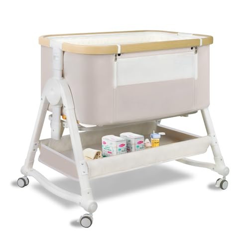 suihuooo 4 in 1 Baby Bassinet, Bassinet Bedside Sleeper with Wheels and Storage Basket, Adjustable 7 Heights Bedside Sleeper with Mosquito Net, Breathable Mesh Rocking Bassinet for Baby/Newborn | Amazon (US)