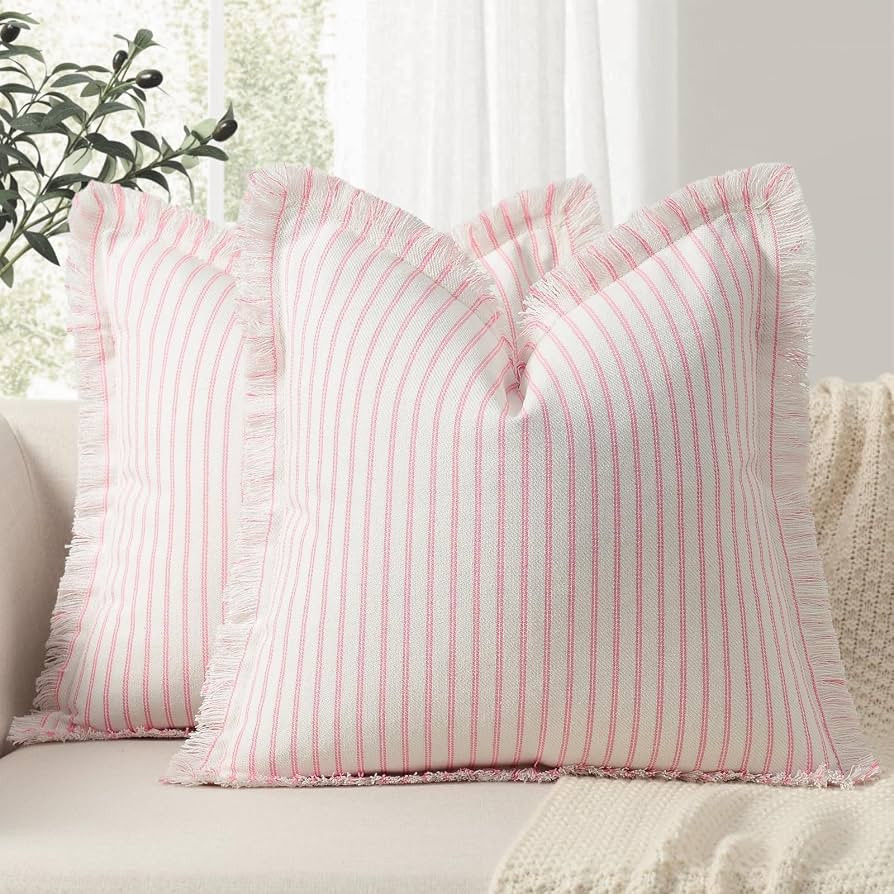 ZWJD Throw Pillow Covers 26x26 Set of 2 Striped Pillow Covers with Fringe Chic Cotton Decorative ... | Amazon (US)