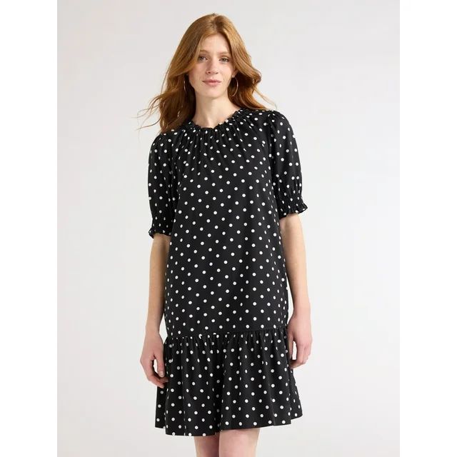 Free Assembly Women’s Ruffle Mini Dress with Puff Sleeves, Polka Dot, Sizes XS-XXL | Walmart (US)