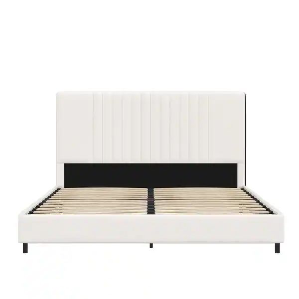 RealRooms Rio Upholstered Platform Bed with Wooden Slats and Vertical Tufted Headboard | Bed Bath & Beyond