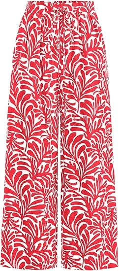 PRETTYGARDEN Womens Pants Elastic Waist Floral Lightweight Palazzo Pants for Women Casual Lounge ... | Walmart (US)