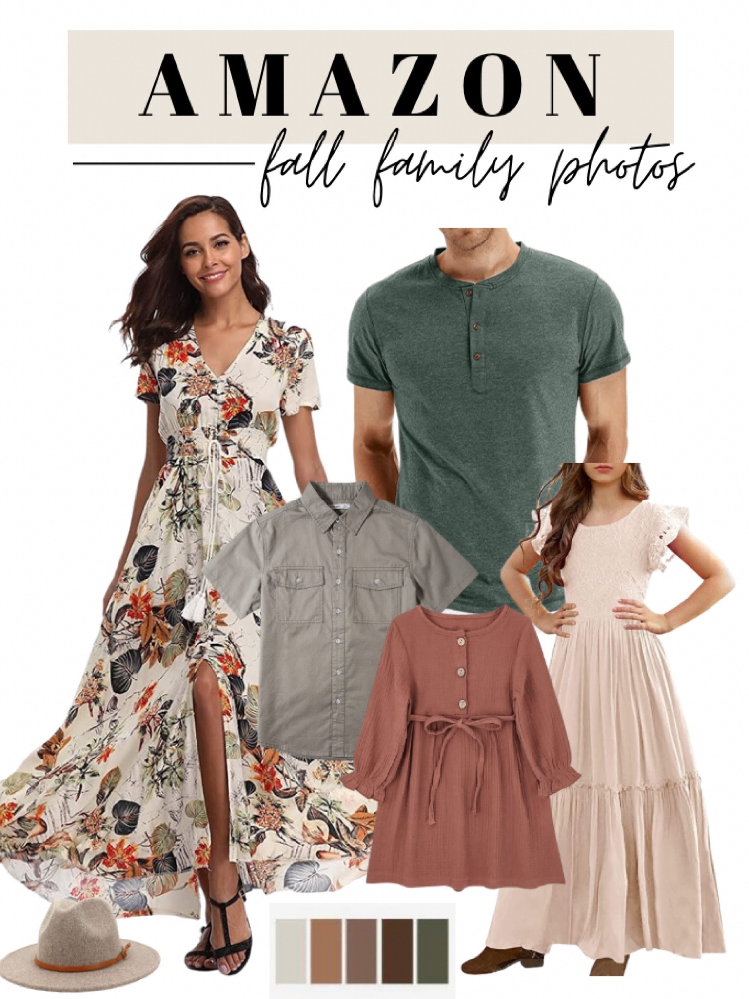 Affordable Amazon fall family photo outfits for mom, dad, boy, girl and toddler 🍁 

Neutral colors, cream, grey, taupe, rust, dark green. Long boho womens dress, henley style top for men, button down short sleeve shirt for boy  

#LTKfamily #LTKunder50 #LTKstyletip