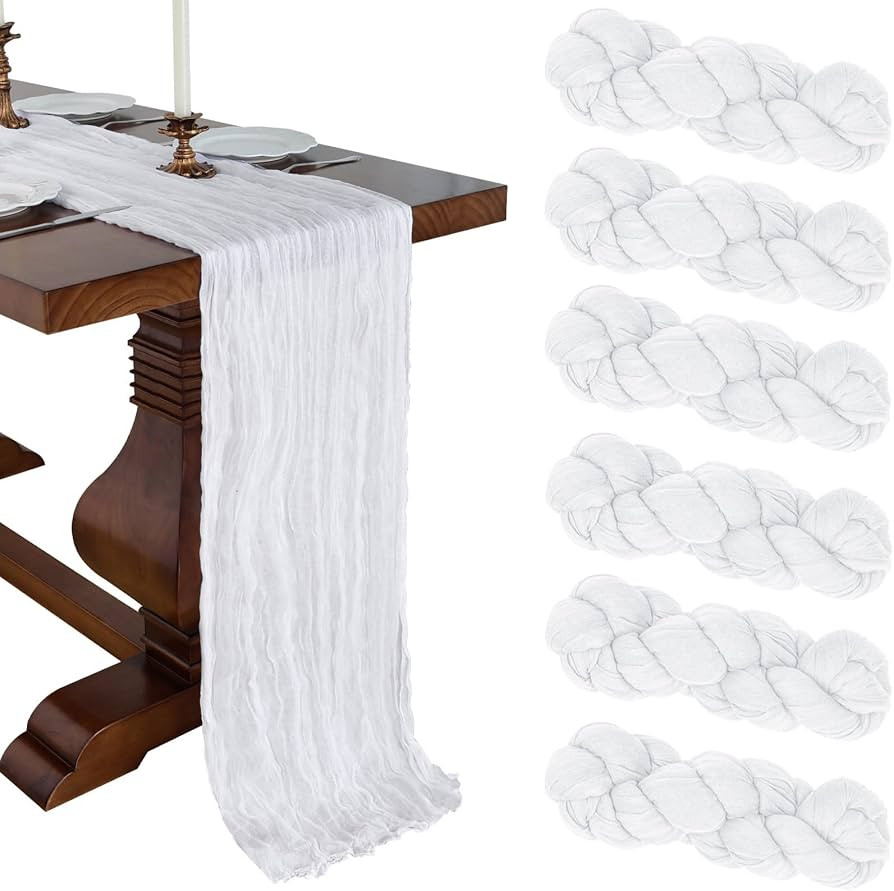 6 Pack 10FT White Cheesecloth Table Runner 120 Inch Long Gauze Rustic Boho Cheese Cloth Table Run... | Amazon (US)