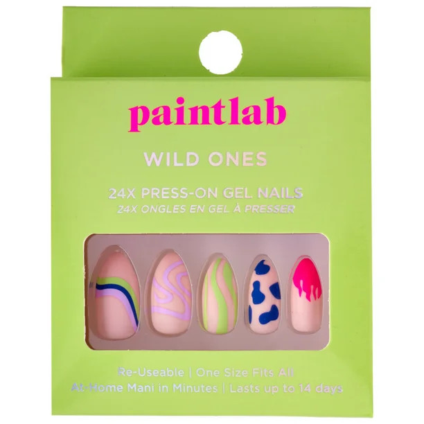 PaintLab Wild Ones Press-On Nails Kit, Pink, 24 Count | Walmart (US)
