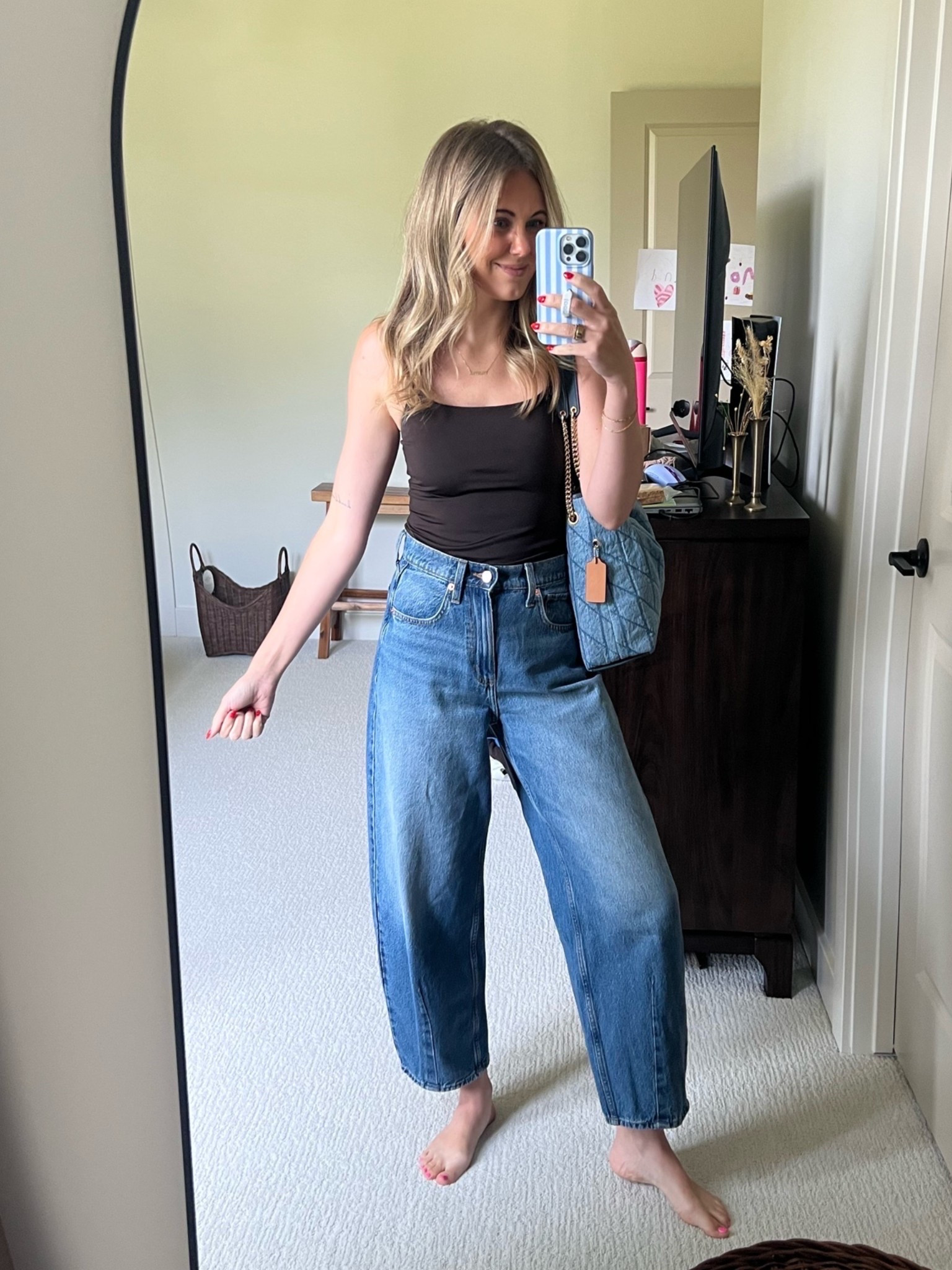 High waisted barrel jeans