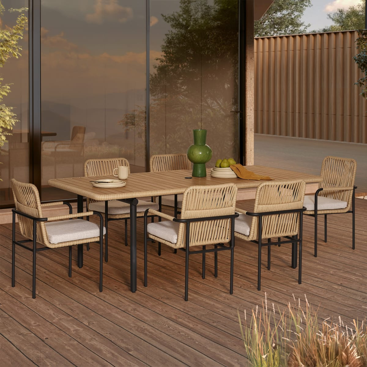 Yellow Outdoor Dining Table & 6 Chairs with Cover | Sierra by Castlery - Multi Color - Weather-Resistant | Castlery US