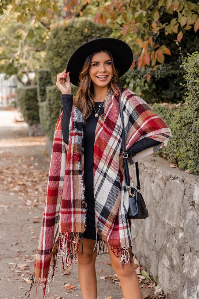 Lovely Reflection Red Plaid Poncho FINAL SALE | The Pink Lily Boutique