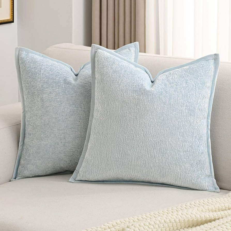 FUTEI Light Blue Chenille Throw Pillow Covers 18x18 Inch Set of 2,Soft Velvet Cushion Case,Home D... | Amazon (US)