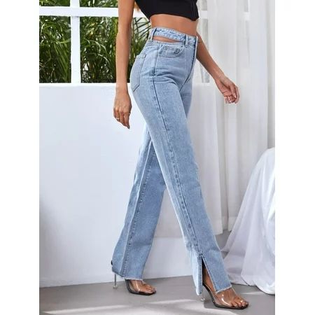 Women s High Waist Cut Out Split Hem Jeans 5912W64833 | Walmart (US)