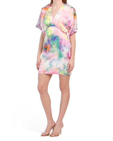 Dolman Sleeve V-neck Watercolor Print Dress | TJ Maxx