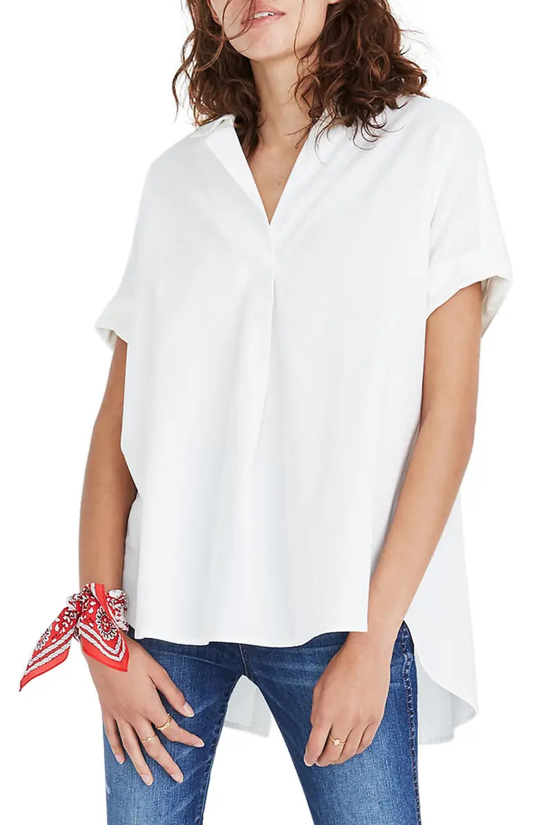 Neatly arranged back buttons put a contemporary twist on a perfectly oversized popover shirt wove... | Nordstrom