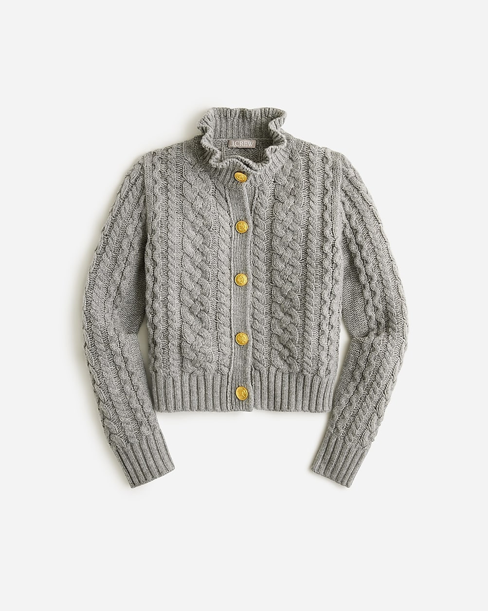 Cable-knit ruffleneck cardigan sweater | J. Crew US