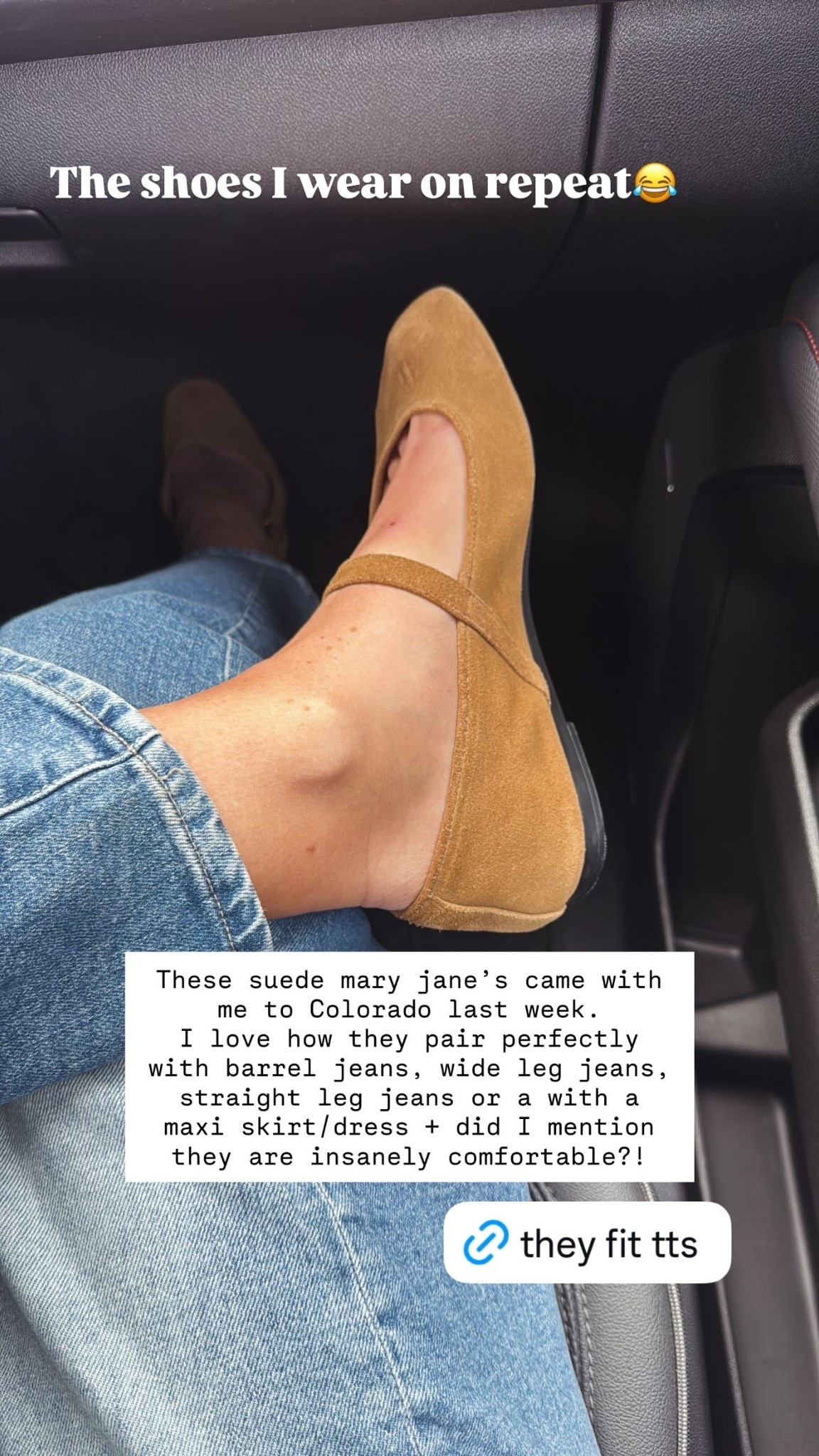 The shoes I wear on repeat😂 These suede mary jane’s came with me to Colorado last week. 
I love how they pair perfectly with barrel jeans, wide leg jeans, straight leg jeans or a with a maxi skirt/dress + did I mention they are insanely comfortable?!