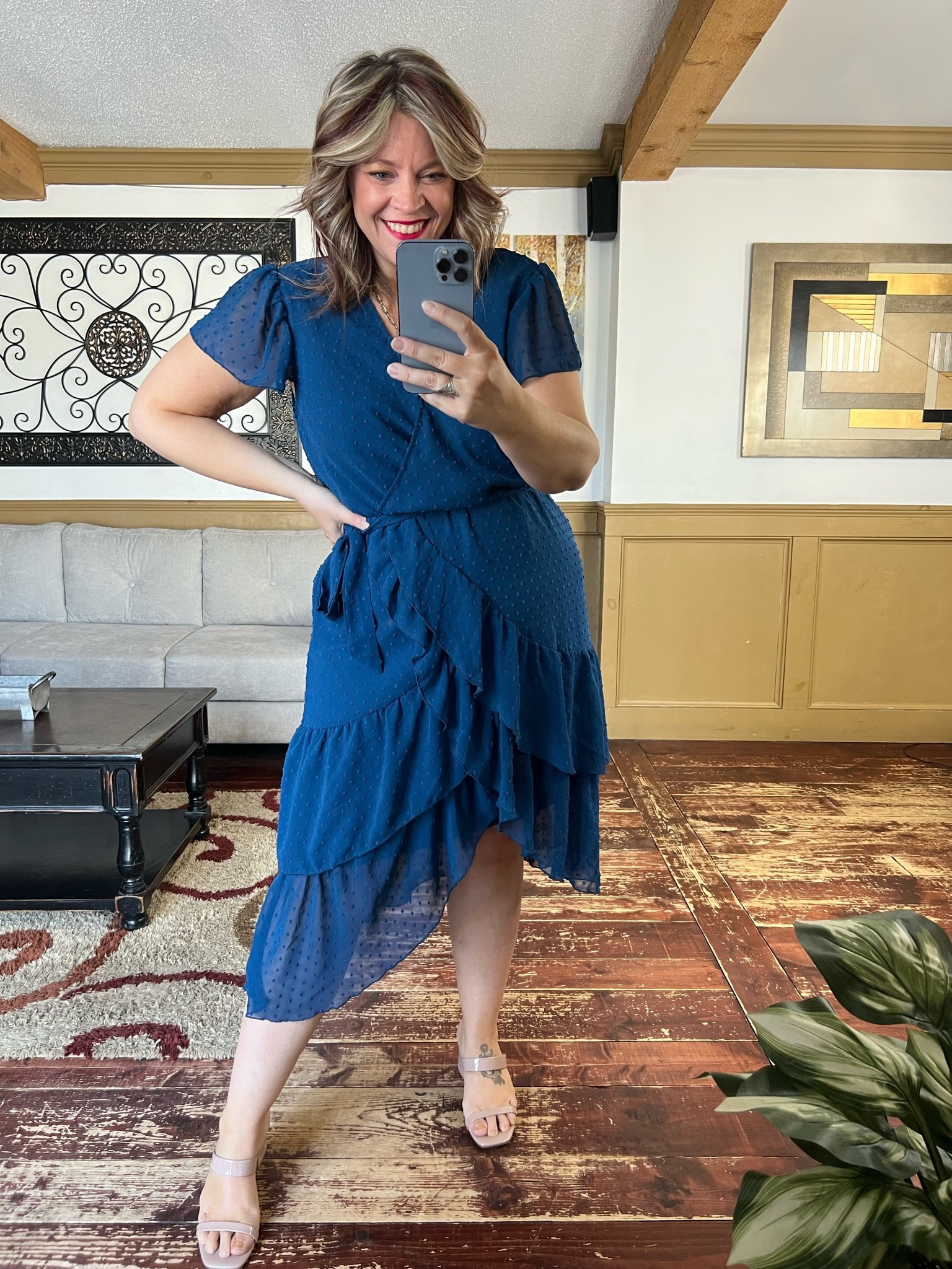 flutter sleeve graduation dress Blue Flutter Sleeve Ruffle Tiered Gown