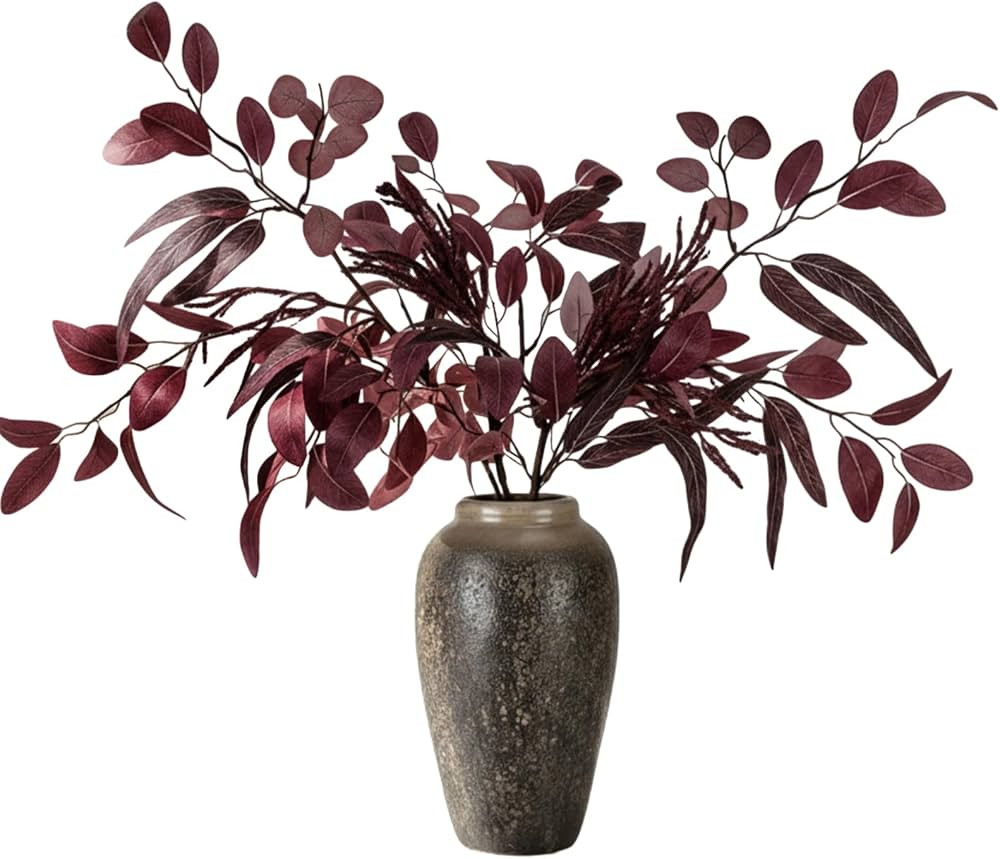 3 Pcs 30" Fall Burgundy Floral Stems Fall Red Artificial Flowers Burgundy Eucalyptus Stems Faux F... | Amazon (US)