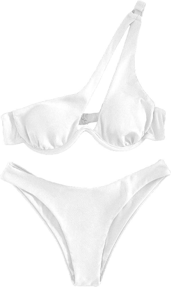 Lilosy Sexy Underwire One Shoulder Bikini High Cut Brazilian Swimsuit Set 2 Piece | Amazon (US)