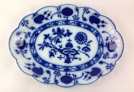 Antique Johnson Brothers Oval Serving Platter Holland Flow Blue 14" Blue & White Floral Plate | Etsy (US)