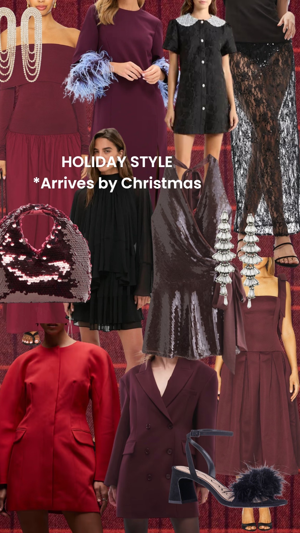 Christmas dresses, holiday style, feathers, sequin dress, burgundy blazer, sheer sparkle skirt, Christmas style 