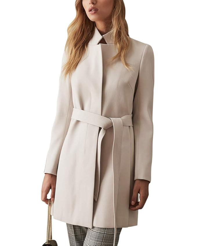 Reiss Womens Maisie Wrap Collar Wool-Blend Coat, 8 Oatmeal | Amazon (US)