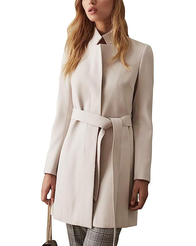 Reiss Womens Maisie Wrap Collar Wool-Blend Coat, 8 Oatmeal | Amazon (US)
