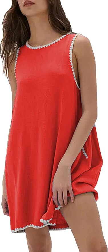 Zontroldy Summer Sleeveless Mini Dress Casual Crewneck Short Sundress Dresses with Pockets | Amazon (US)