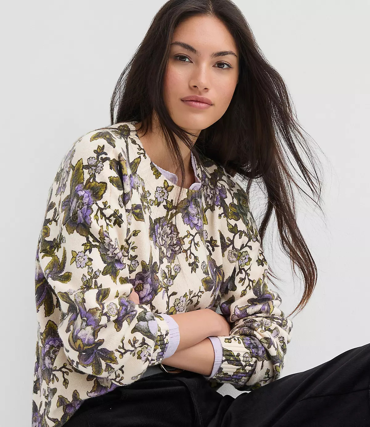Floral Blouson Sleeve Sweater | LOFT