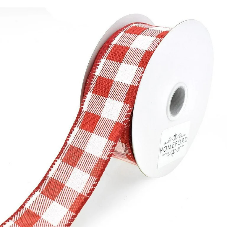 Printed Gingham Patterned Wired Ribbon, Red, 1-1/2-Inch, 10-Yard | Walmart (US)