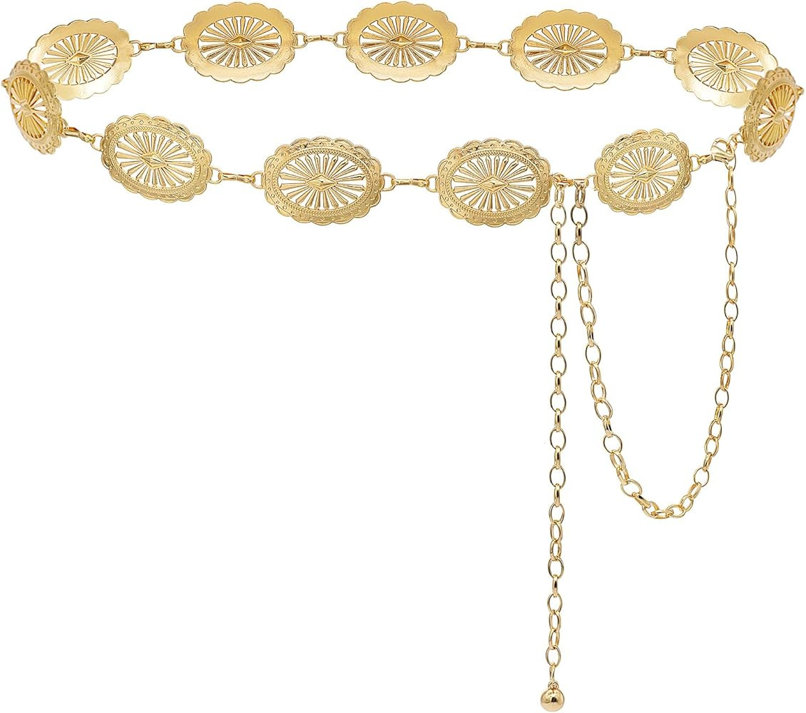 Liutufy Women's Concho Chain Belt Western Cowgirl Metal Waist Chain Belt for Dress | Amazon (CA)