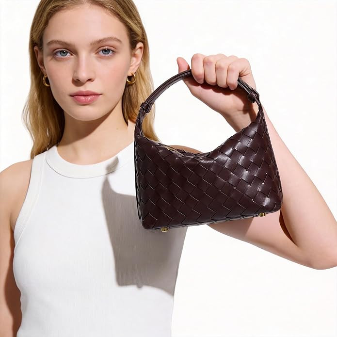Woven Purse for Women, Braided Vegan Leather Woven Bag, Slouchy Mini Hobo Tote Purses, Small Top-... | Amazon (US)