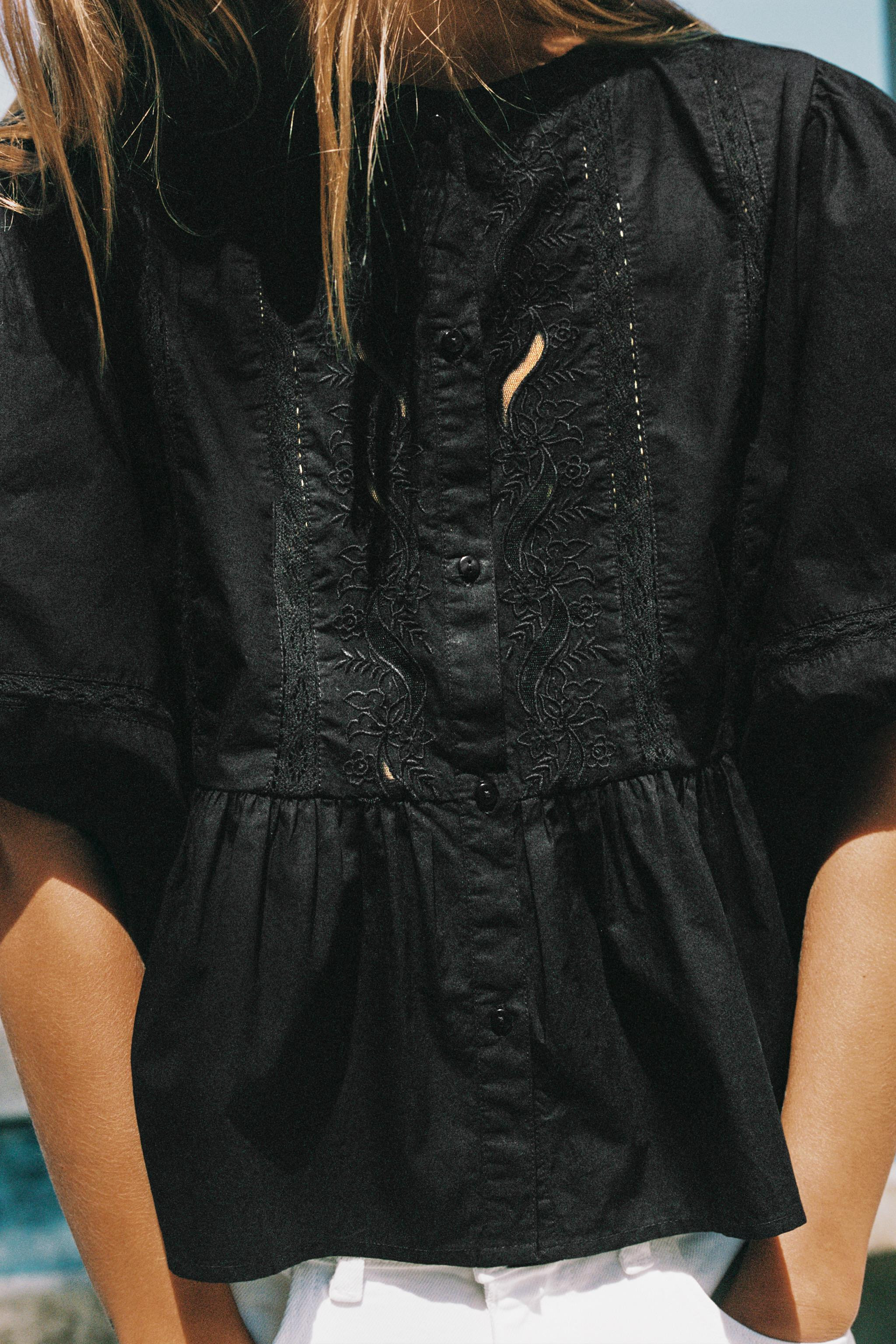 EMBROIDERED PUFF SLEEVE SHIRT | Zara UK
