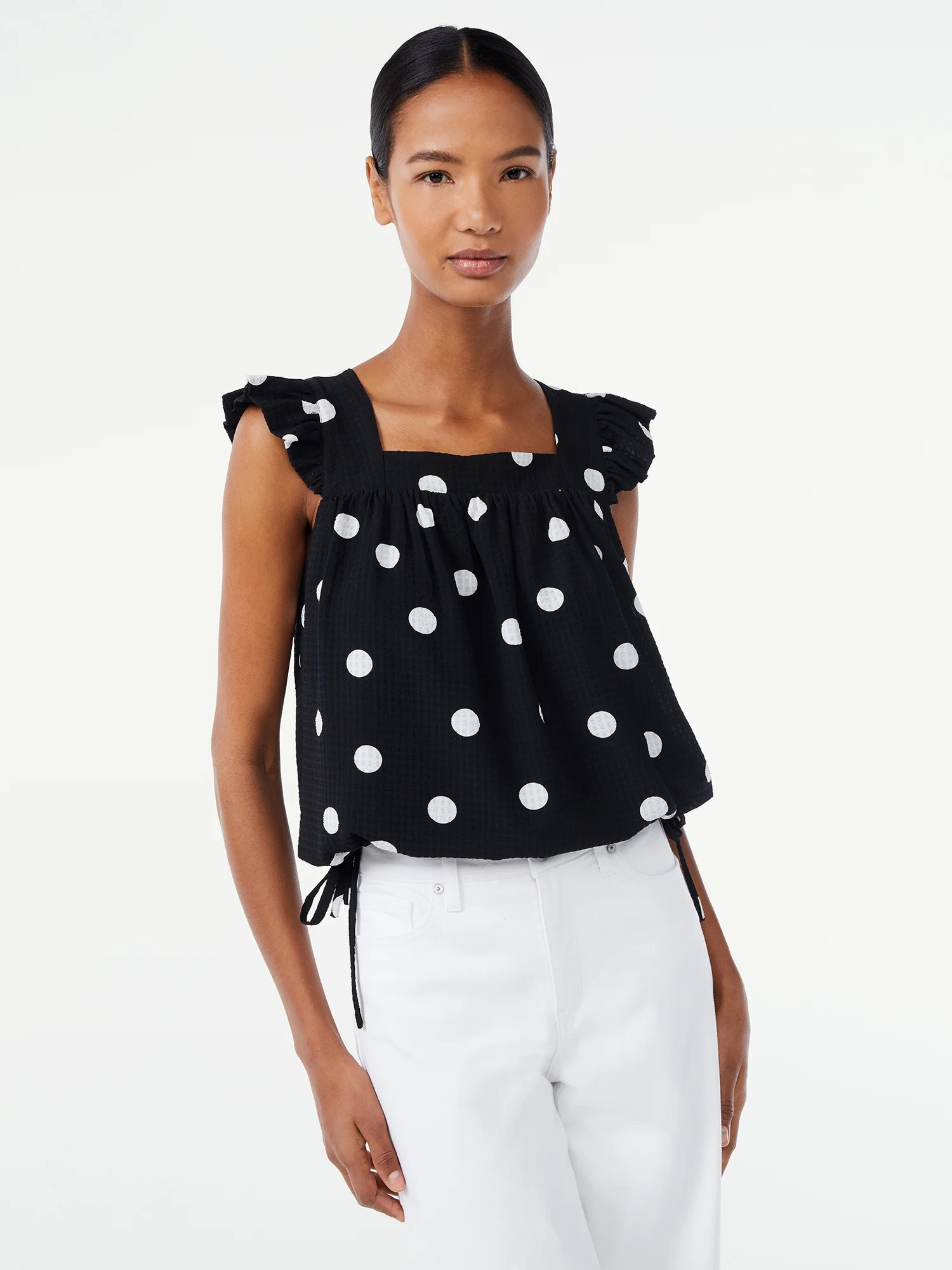 Scoop Women's Flutter Sleeve Top with Tie Hem | Walmart (US)