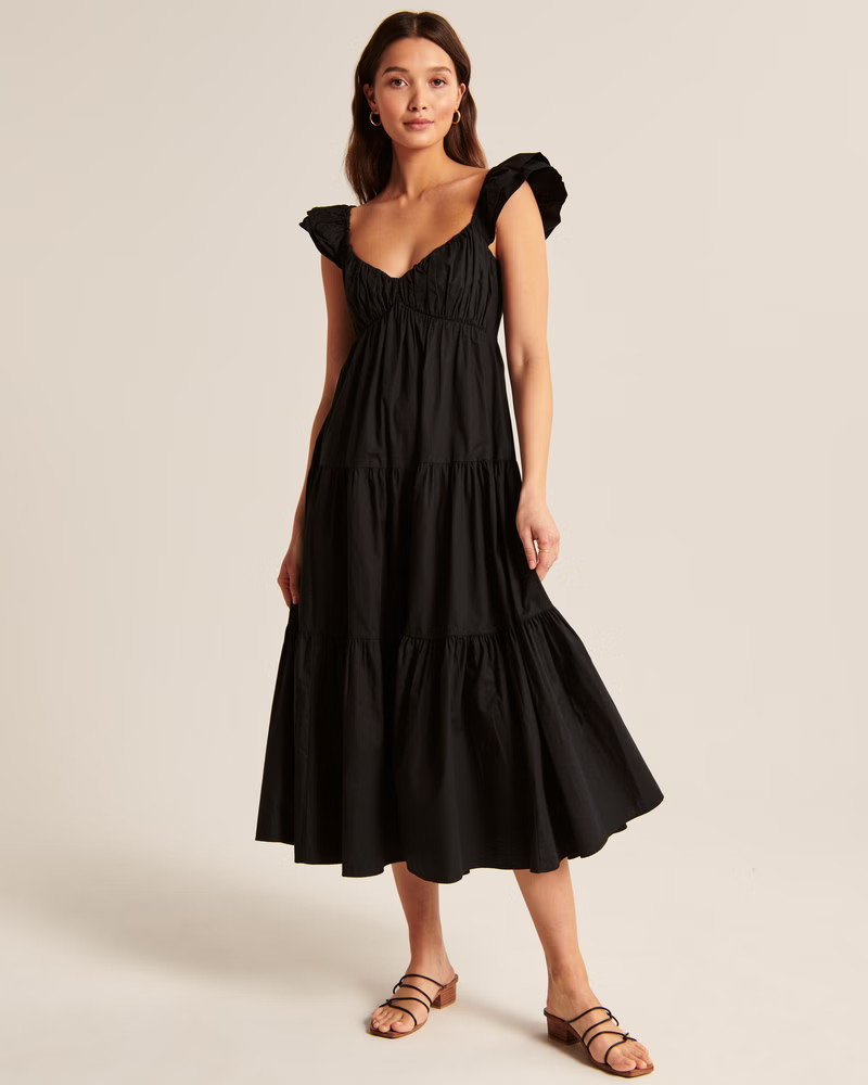 Ruffle Sleeve Poplin Midaxi Dress | Abercrombie & Fitch (US)