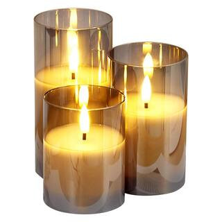 SKYSHALO Gray Flickering Flameless Candles Set of 3 Battery Operated Flameless Led Candles with 1... | The Home Depot