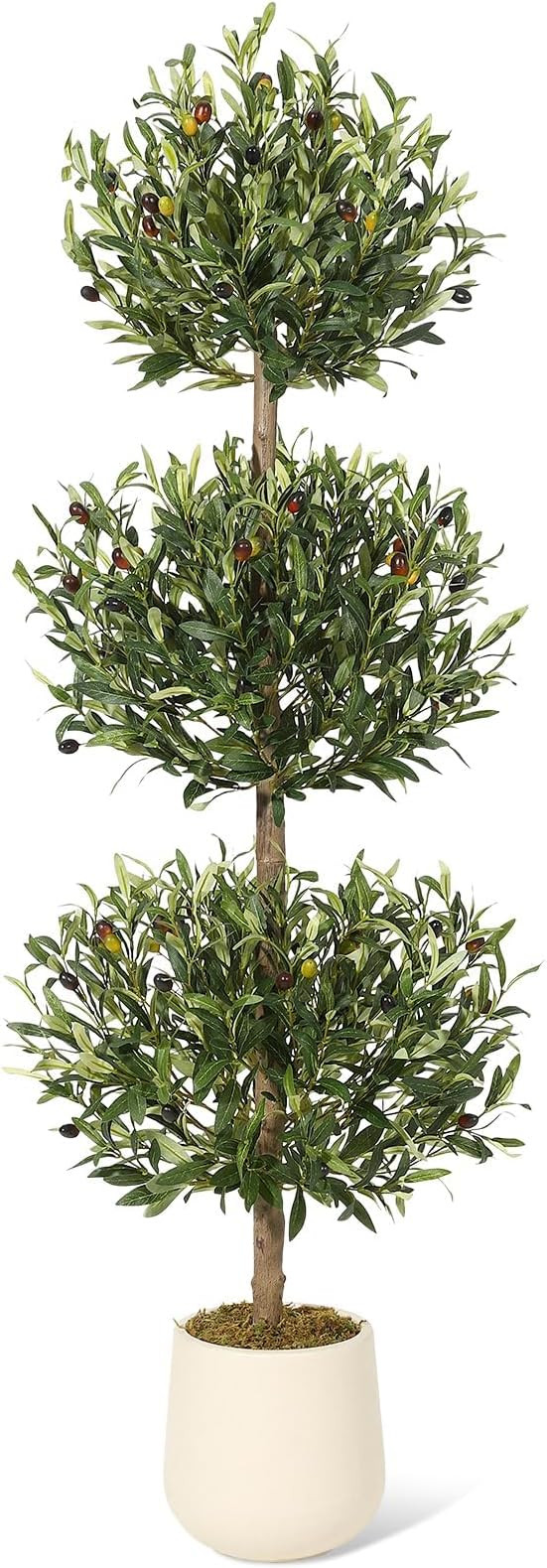 5 ft Artificial Olive Tree, Triple Ball Topiary Faux Plant with Moss & Pot, Outdoor Indoor Realis... | Amazon (US)