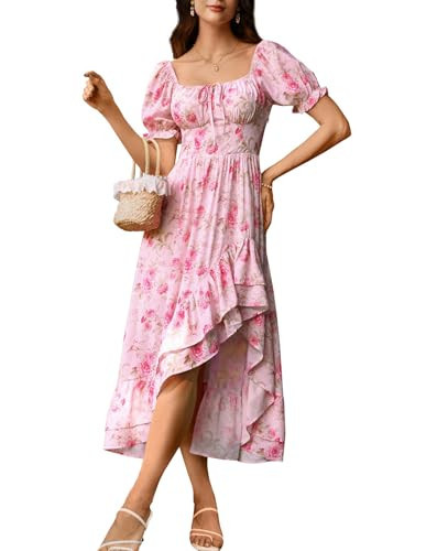 Scarlet Darkness Cottagecore Corset Dress Pink Floral Dress Chiffon Wedding Guest Dresses for Women Pink S | Amazon (US)