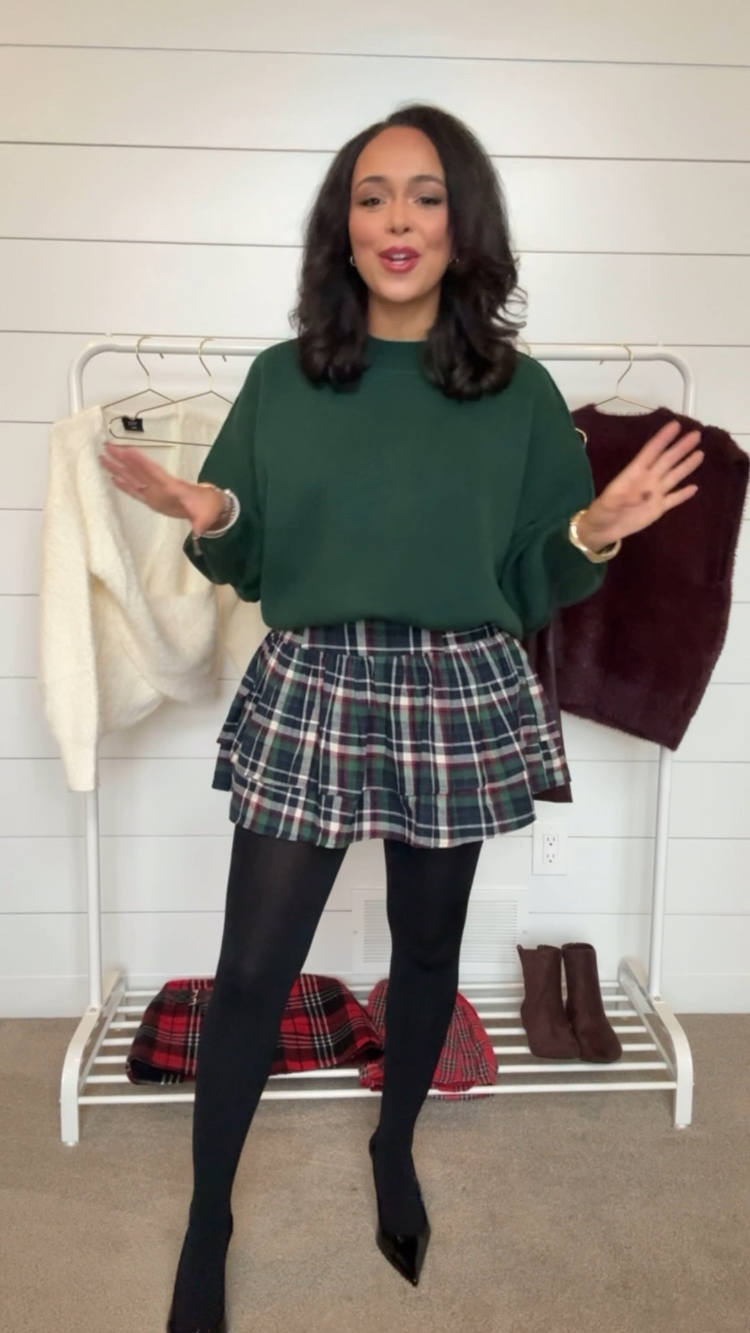 New Arrivals with VICI! Sharing some of my favorites from their NEW Holiday Collection! 🎄❤️💚 Discount code: SARAHJUDE35 for 35% off and sharing my sizing below! 

✨Forest Green Sweater: wearing a size small and comes oversized! 

✨Tiered Plaid Ruffle Skirt: wearing a size small (runs small and short) so I recommend sizing up 1! 

✨Sling Black Patent Leather Black Heels: wearing a size 7 and fits true to size! 

#LTKHoliday #LTKSeasonal #LTKParties