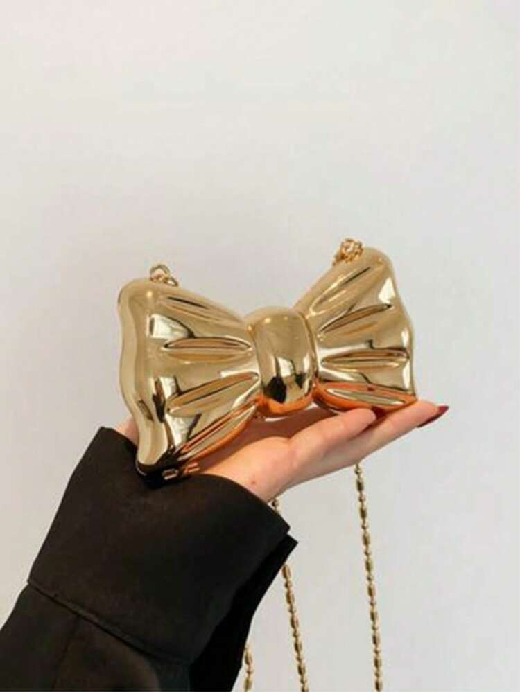 1pc Acrylic Plated Metal Bowknot Mini Evening Bag, Decorative Versatile Women's Fashion Chain Lip... | SHEIN