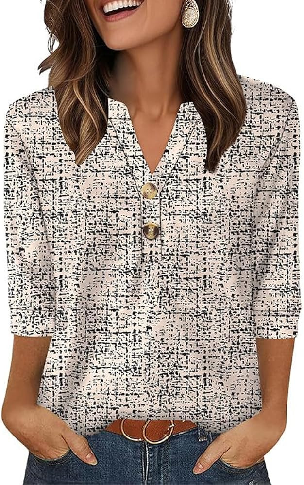 OFEEFAN Womens Tops 3/4 Sleeve Henley Shirts for Women Fall Fashion 2025 School Outfits for Teach... | Amazon (US)